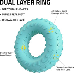 Playology Dual Layer Ring Toy for Large to X-Large Dogs 50lbs & up | Engaging All-Natural Peanut Butter Scented Durable Dog Chew Toy for Power Chewers | Easy to Clean, Interactive & Non-Toxic