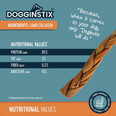 Natural Dog Chew Lamb Collagen Stick Braided12inch Free Range-Grass Fed Lamb-All Natural