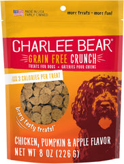 Charlee Bear Crunch Grain Free Dog Treats, Chicken, Pumpkin and Apple, 8 Ounce Resealable Bag, Low Calorie Training Treats for Dogs, Limited Ingredient, Healthy, Crunchy Dog Snacks, Made in USA