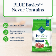 Blue Buffalo Basics Grain-Free Dry Dog Food for Adult Dogs, Limited Ingredient Diet, Lamb Recipe