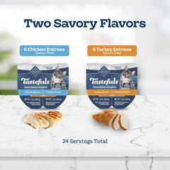 Blue Buffalo Tastefuls Spoonless Singles Variety Pack, Wet Cat Food Paté, 2.6-oz. Twin-Pack Trays, Chicken & Turkey Entreé
