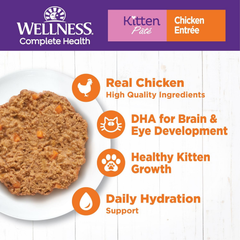 Wellness Complete Health Pate Kitten Wet Cat Food, Natural, Protein-Rich, Grain Free