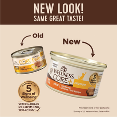 Wellness CORE+ Indoor Pate Adult Wet Cat Food, Natural, Protein-Rich, Grain Free (Chicken & Chicken Liver)