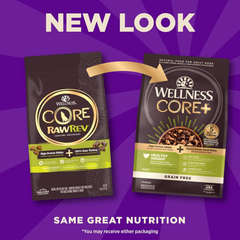 Wellness CORE+ (Formerly RawRev) Grain Free Natural Dry Dog Food, Healthy Weight Deboned Turkey & Chicken with Freeze Dried Turkey Recipe