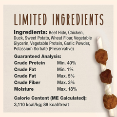 Cadet Gourmet Triple-Flavored Beef Hide Shish Kabob Dog Treats - Healthy & Natural Chicken, Duck, & Sweet Potato Dog Treats, 5 in.
