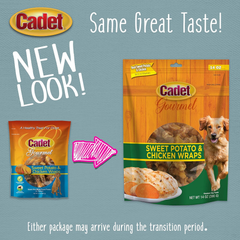 Cadet Gourmet Sweet Potato & Chicken Wraps Limited-Ingredient Dog Chews, Healthy and Natural Training Treats for Small and Large Dogs