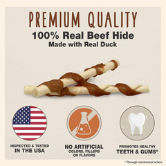 Cadet Gourmet Beef Hide Twist Chew Sticks, Long Lasting & Natural Chew Treats for Dogs, Inspected & Tested in USA, Duck Flavor