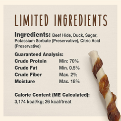 Cadet Gourmet Beef Hide Twist Chew Sticks, Long Lasting & Natural Chew Treats for Dogs, Inspected & Tested in USA, Duck Flavor