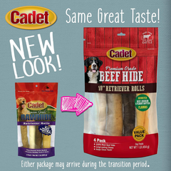 Cadet Premium Grade Beef Hide for Dogs, Long Lasting Rawhide Retriever Rolls, Single Ingredient Dog Chews, Variety Flavor, 10 Inch