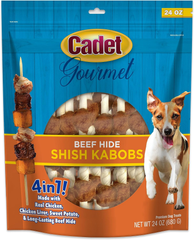Cadet Gourmet Triple-Flavored Beef Hide Shish Kabob Dog Treats - Healthy & Natural Chicken, Duck, & Sweet Potato Dog Treats, 5 in.