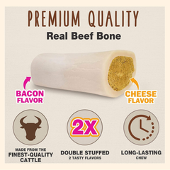 Cadet Double Stuffed Shin Bone - Highly Digestible, High Protein, Long-Lasting Dog Chew Bone for Aggressive Chewers, Supports Dental Health, - Bacon & Cheese Flavor