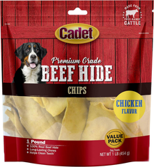 Cadet Premium Grade Beef Hide for Dogs, Rawhide Long Lasting Dog Chews, Chips, Curls & Rolls for Small/Medium/Large Dogs