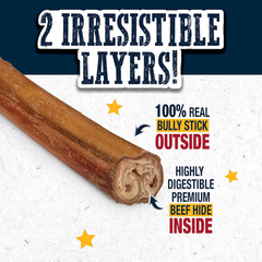 Cadet Bully Hide Sticks for Large Dogs, All-Natural Beef Pizzle, Limited-Ingredient Long-Lasting Dog Chews for Aggressive Chewers