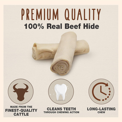 Cadet Premium Grade Beef Hide for Dogs, Rawhide Long Lasting Curls Dog Chews for Small/Medium/Large Dogs