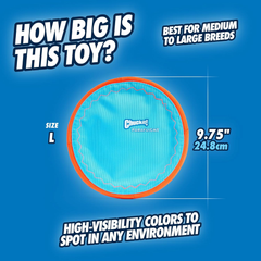 Chuckit! Paraflight Flying Disc Dog Toy - Water Floating Flyer - Durable Nylon Construction with Soft Rubber Edges - For Medium and Large Dogs