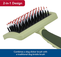 Coastal Pet Safari Complete Dog Brush - 2-in-1 Design Dog Slicker Brush with Grooming Bristles - Detangling & Dematting Dog Brush