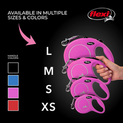 FLEXI New Classic Tape Retractable Dog Leash for Medium Dogs Upto 55 lbs. – 16 ft., Pink | Tangle Free Pet Walking Leash with One-Handed Brake, Pause, Lock | German Quality Product