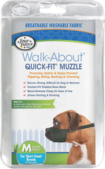 Four Paws Walk-About Quick-Fit Short Snout Adjustable Dog Muzzle for Medium Dogs, Washable & Breathable, Black