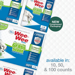 Four Paws Wee-Wee Ultimate Attractant Grass Scented Pee Pads for Dogs & Puppies, Leak-Proof Dog Housebreaking Instinctive Potty Training Floor Protection