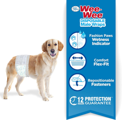 Four Paws Wee-Wee Super Absorbent Disposable Adjustable Dog Potty Training Male Wraps Diapers, Leak-Proof Protection for Puppies and Small Dogs
