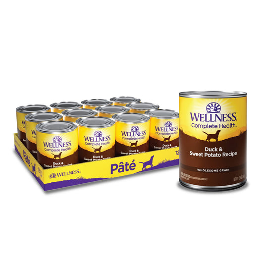Wellness Complete Health Natural Wet Canned Dog Food, Duck & Sweet Potato, 12.5-Ounce Can (Pack of 12)