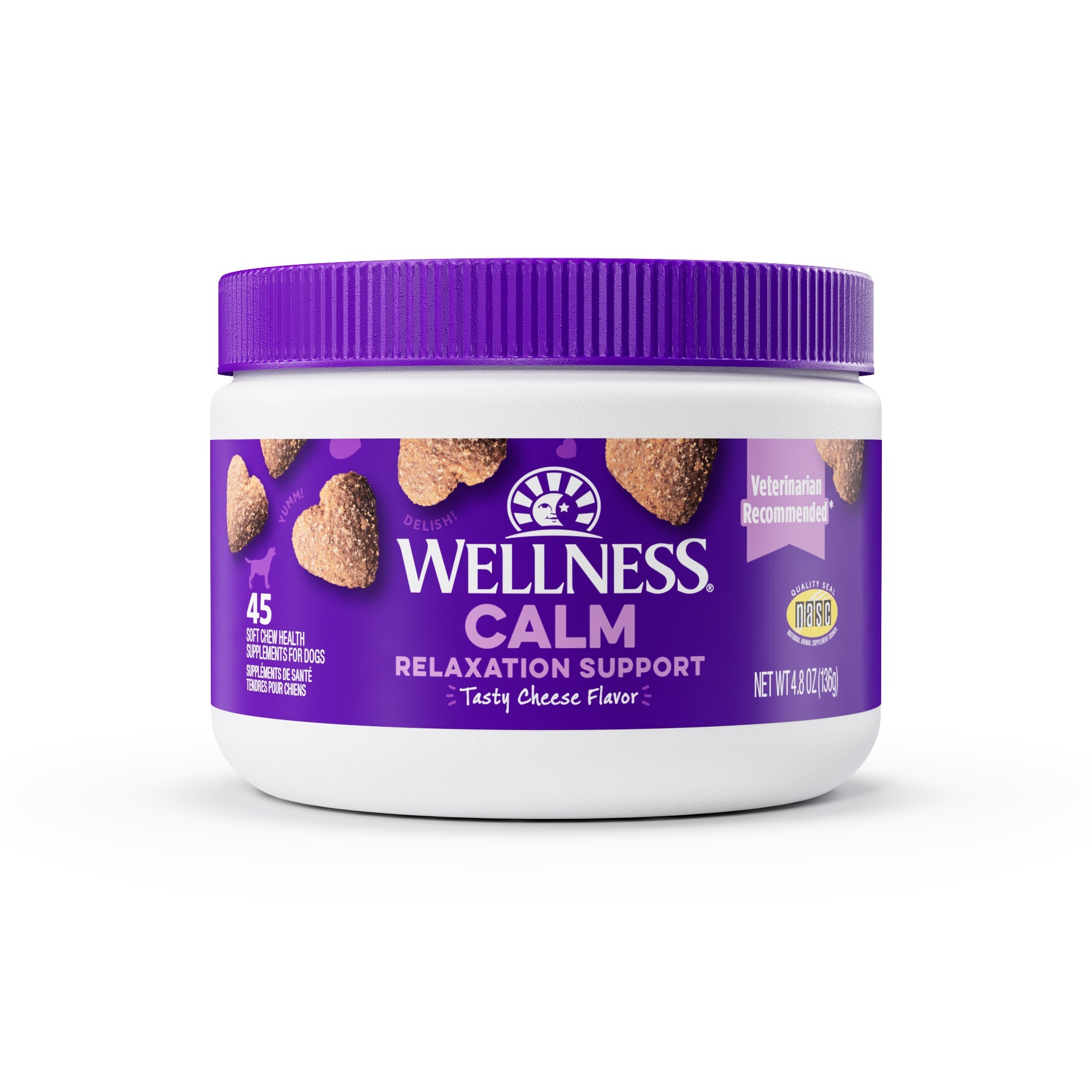 Wellness Tasty Cheese Flavored Soft Chews Calming Supplements for Dogs, 45 count