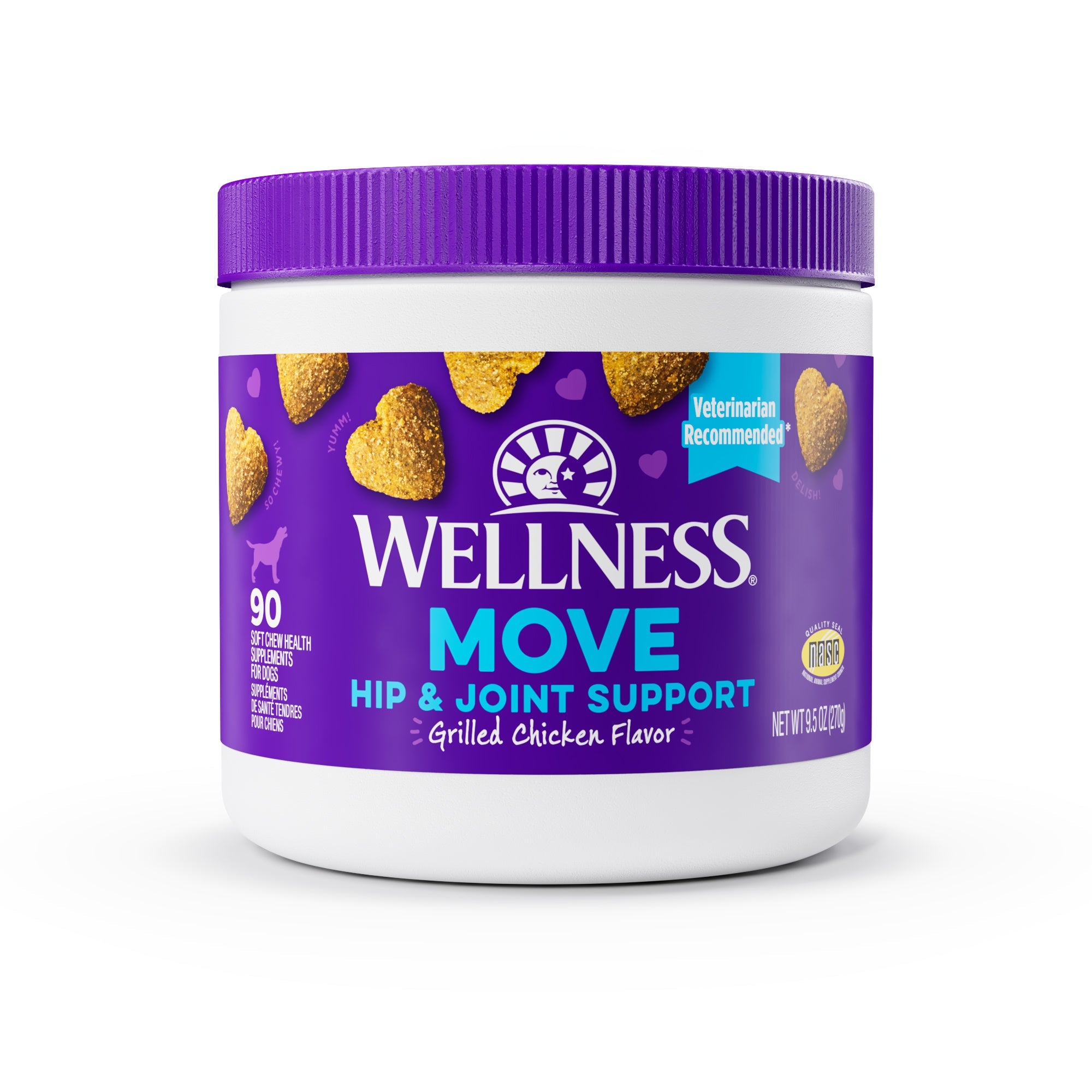 Wellness Grilled Chicken Flavored Soft Chews Hip & Joint Health Supplements for Dogs, 90 count