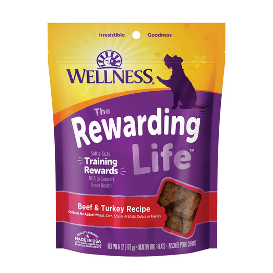 Wellness Rewarding Life Soft & Chewy Dog Treats, Grain Free, Beef & Turkey, 6 Ounce Bag