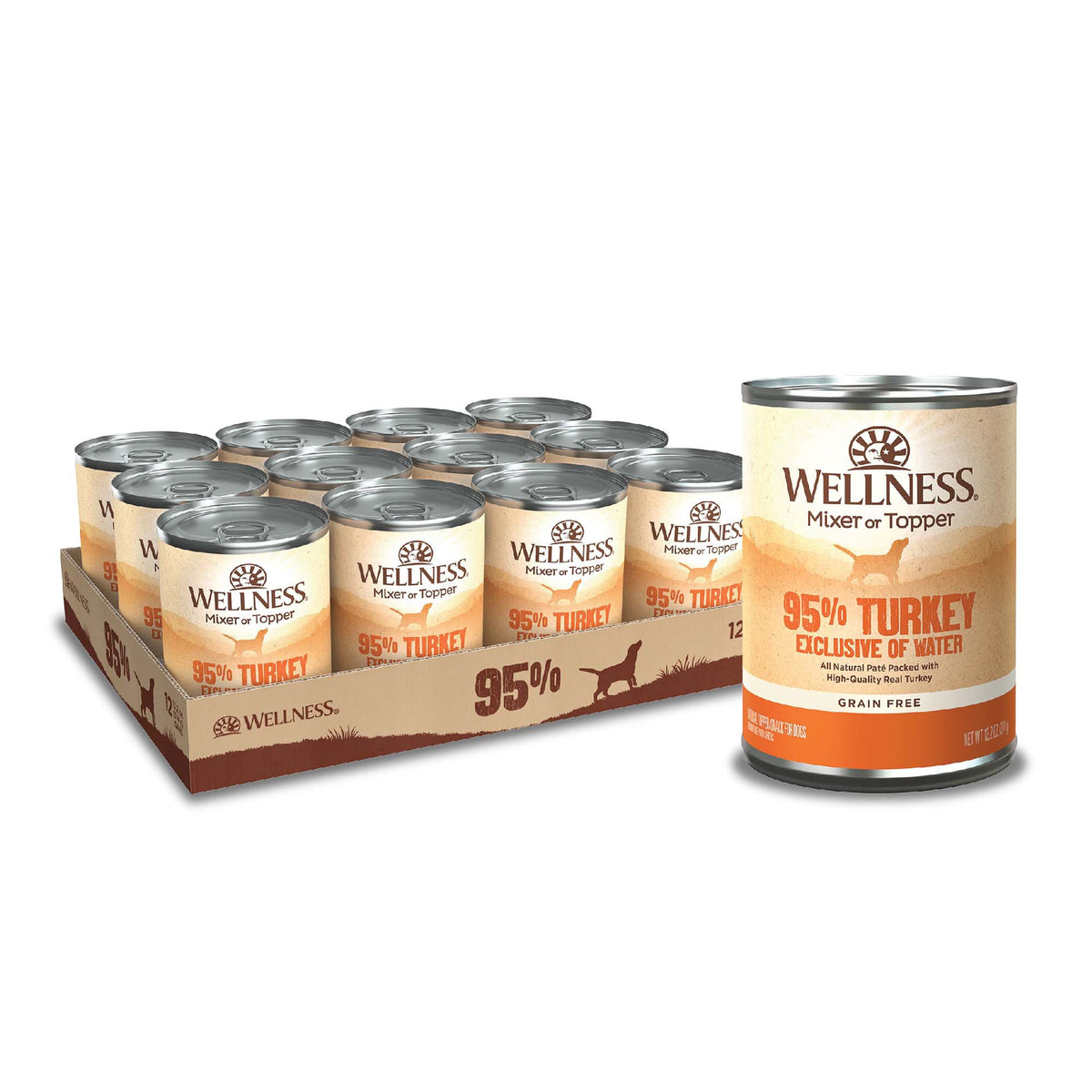 Wellness 95% Turkey Natural Wet Grain Free Canned Dog Food, 13.2-Ounce Can (Pack of 12)
