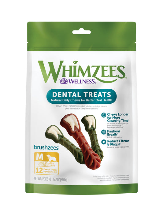 WHIMZEES by Wellness Brushzees Natural Grain Free Dental Chews for Dogs, Medium Breed, 12 count