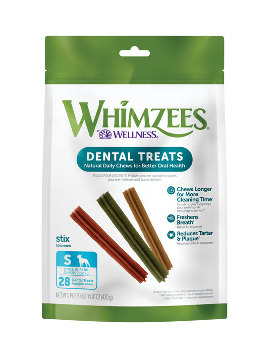 WHIMZEES by Wellness Stix Natural Grain Free Dental Chews for Dogs, Small Breed, 28 count