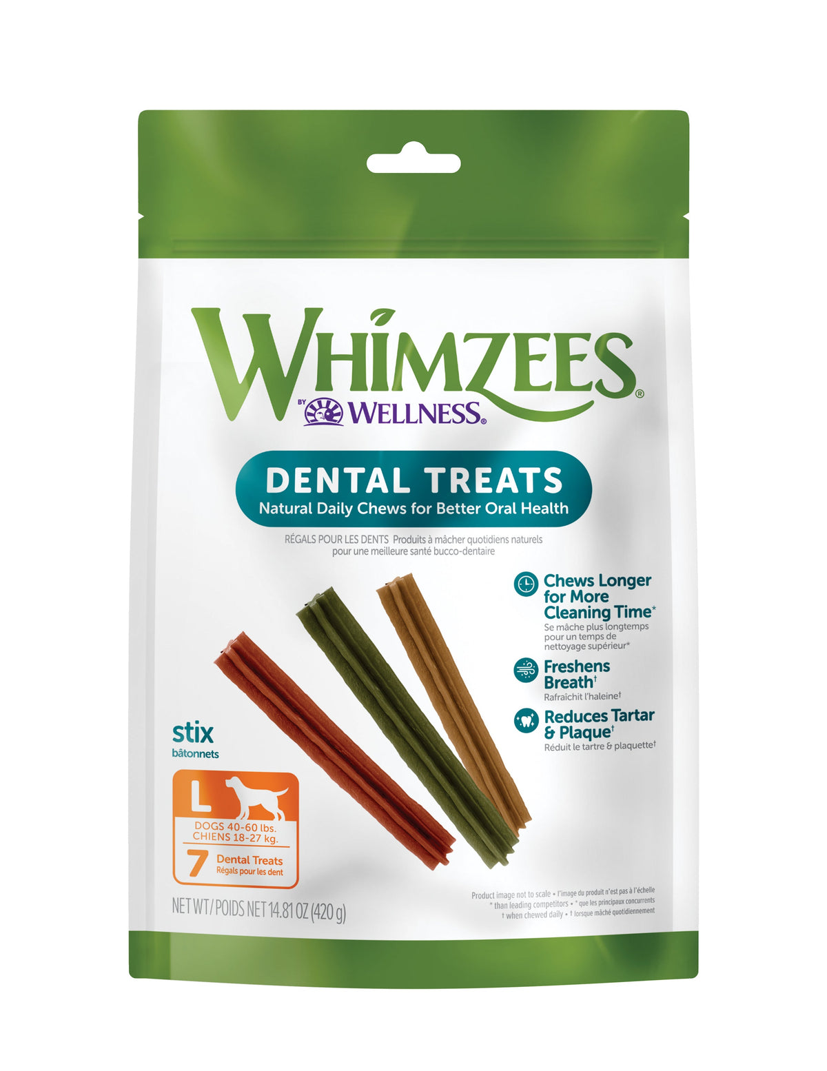 WHIMZEES by Wellness Stix Natural Grain Free Dental Chews for Dogs, Large Breed, 7 count
