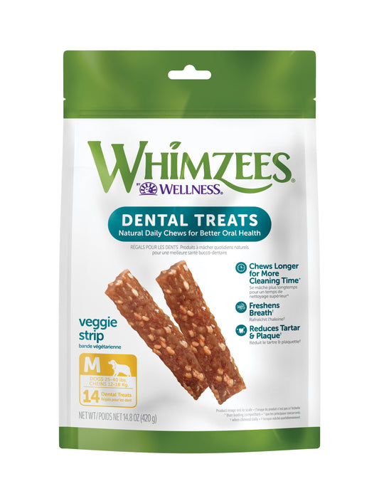 WHIMZEES by Wellness Veggie Strip Natural Grain Free Dental Chews for Dogs, Medium Breed, 14 count