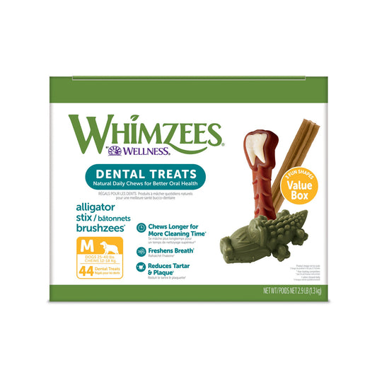 WHIMZEES by Wellness Value Box Natural Grain Free Dental Chews for Dogs, Medium Breed, 44 count