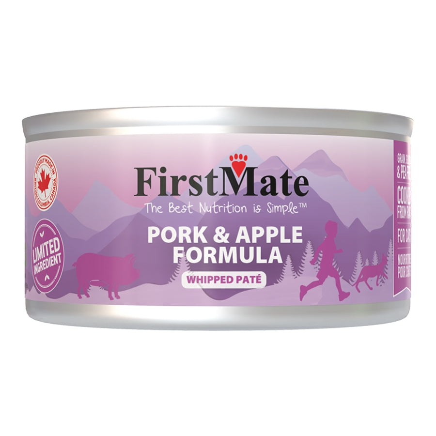 FirstMate Grain-Free Pork & Apple Wet Cat Food (Pâté) – 5.5oz Cans (Case of 24)