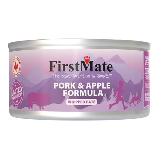 FirstMate Grain-Free Pork & Apple Wet Cat Food (Pâté) – 5.5oz Cans (Case of 24)