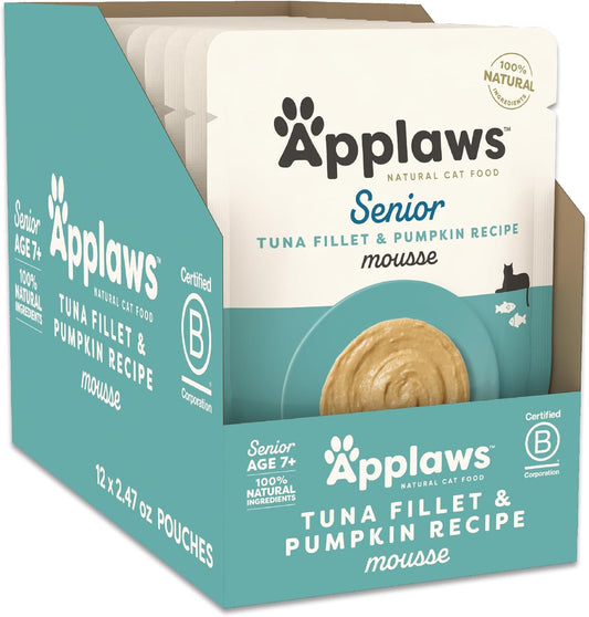 Applaws Natural Tuna Fillet & Pumpkin Mousse Senior Cat Food – 12 Pack (2.47 oz Pouches)