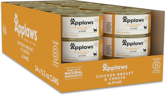 Applaws Chicken Breast with Cheese in Broth Wet Cat Food – 24 Pack (5.5 oz Cans)