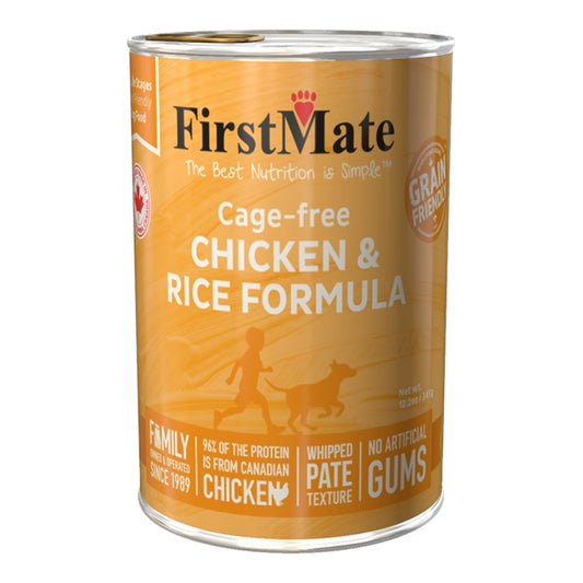 FirstMate Grain Friendly Chicken & Rice Wet Dog Food (Pâté) – 12.2oz Cans (Case of 12)