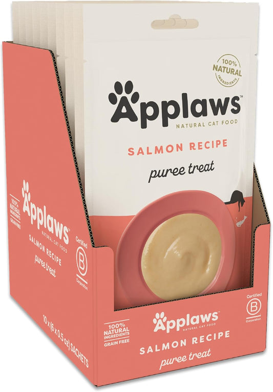 Applaws Natural Salmon Purée Cat Treat Sachets – 10 Pack (6 x 0.5 oz Sachets)