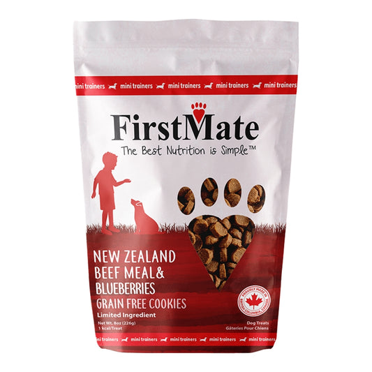 FirstMate Grain-Free Mini Beef & Blueberry Dog Treats – Biscuit Style (8oz Bag)