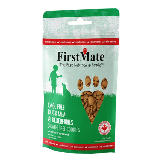 FirstMate Grain-Free Mini Duck & Blueberry Dog Treats – Biscuit Style (8oz Bag)