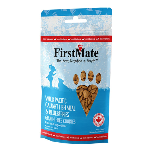 FirstMate Grain-Free Mini Fish & Blueberry Dog Treats – Biscuit Style (8oz Bag)