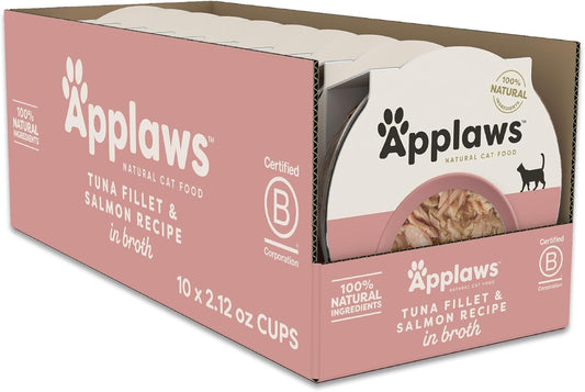 Applaws Natural Tuna Fillet & Salmon in Broth Wet Cat Food – 10 Pack (2.12 oz Pouches)