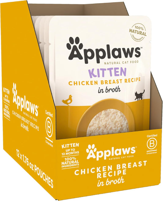 Applaws Natural Kitten Chicken Breast in Broth Wet Cat Food – 12 Pack (1.76 oz Pouches)