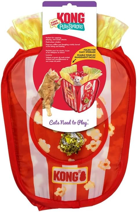 KONG Play Spaces Pawpcorn Cat Toy – Interactive Foldable Cat Hideout & Play Den