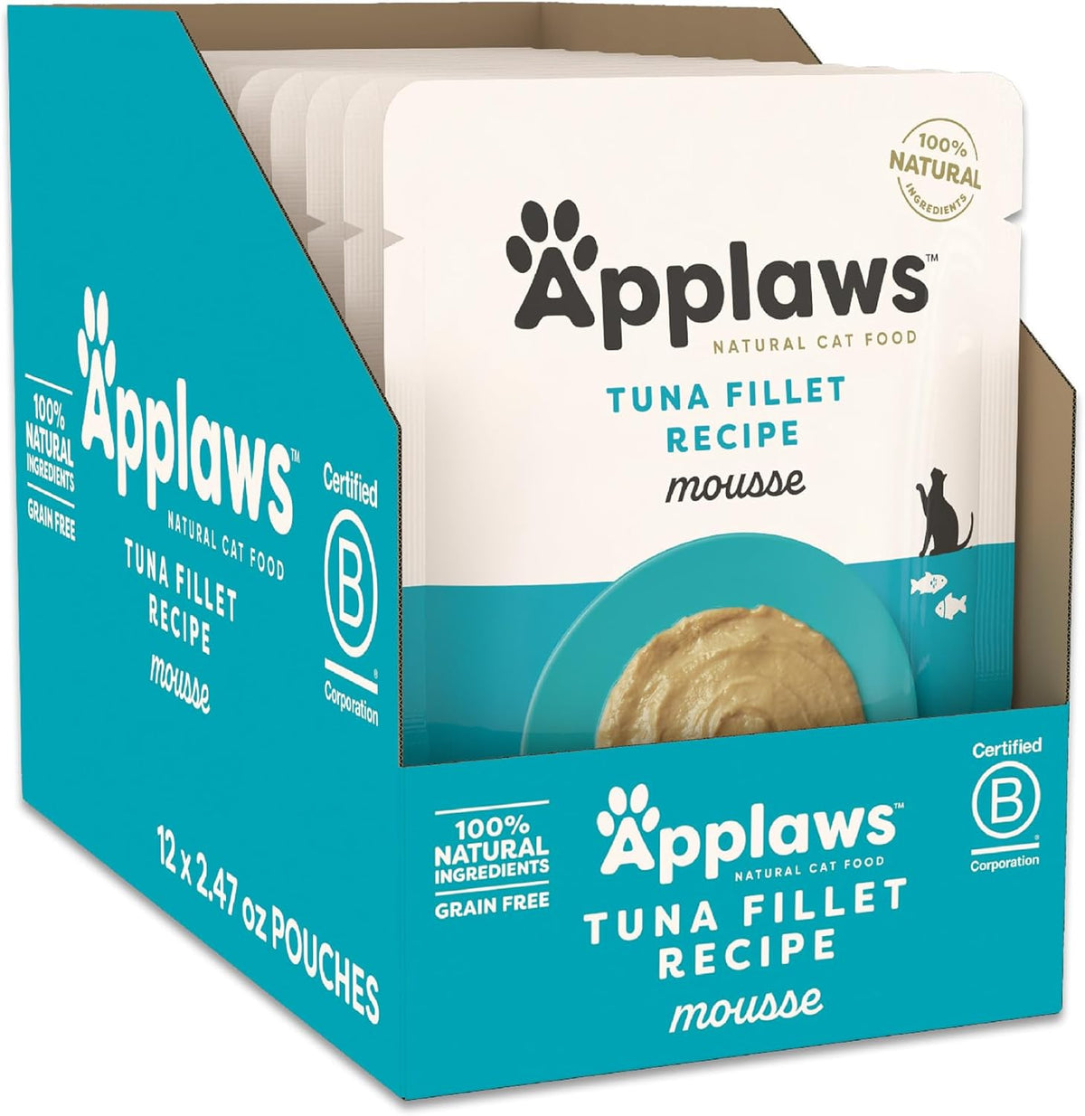 Applaws Natural Tuna Fillet Mousse Wet Cat Food Pouches – 12 Pack (2.47 oz Pouches)