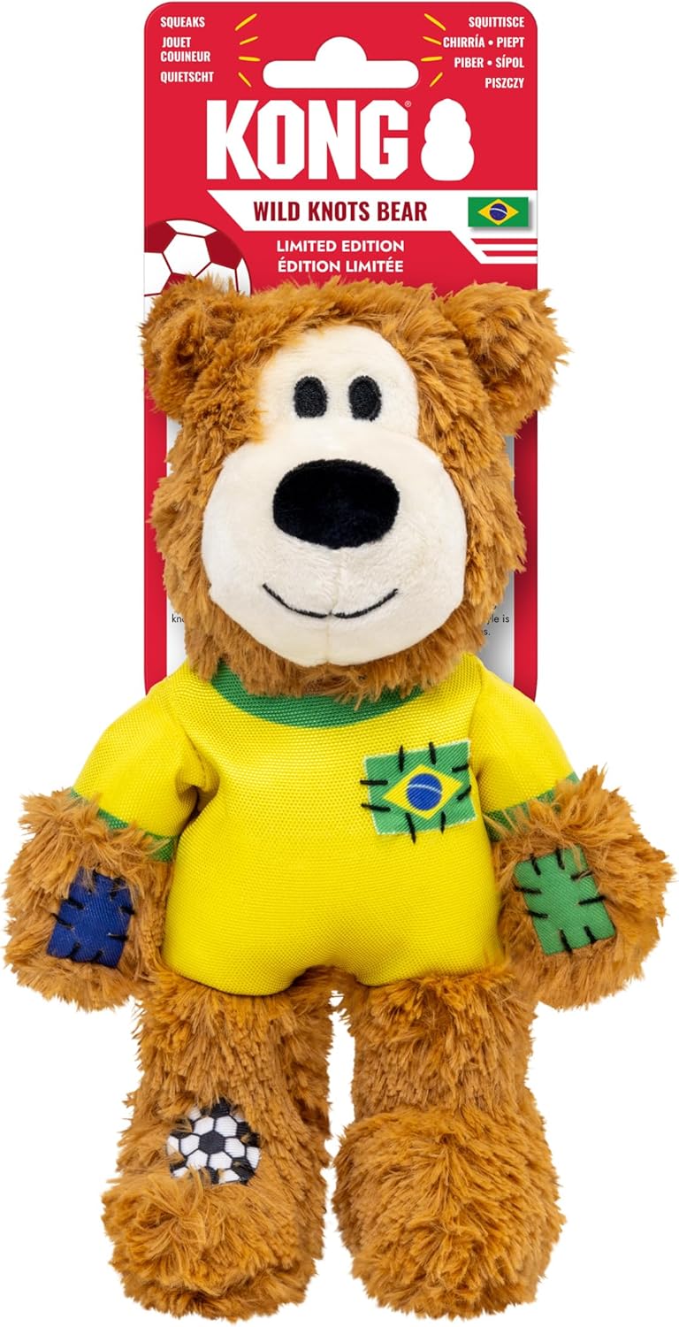 KONG Wild Knots Bear Soccer Player Dog Toy – Brazil Medium/Large