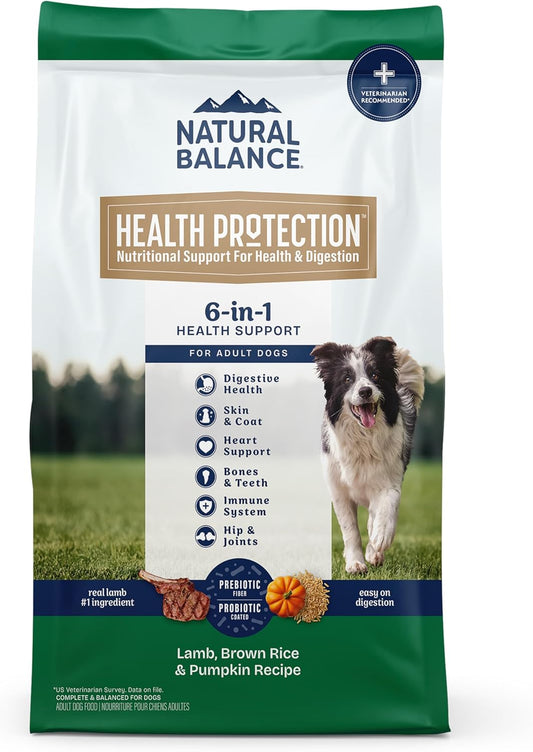 Natural Balance Health Protection Dry Dog Food – Whole Body Health, Easy on Digestion Dog Food Made with Lamb, Brown Rice & Pumpkin for Dogs - 4lbs.