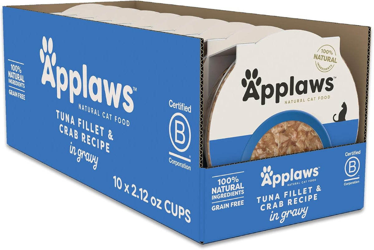 Applaws Natural Tuna Fillet & Crab in Gravy Wet Cat Food – 10 Pack (2.12 oz Pouches)